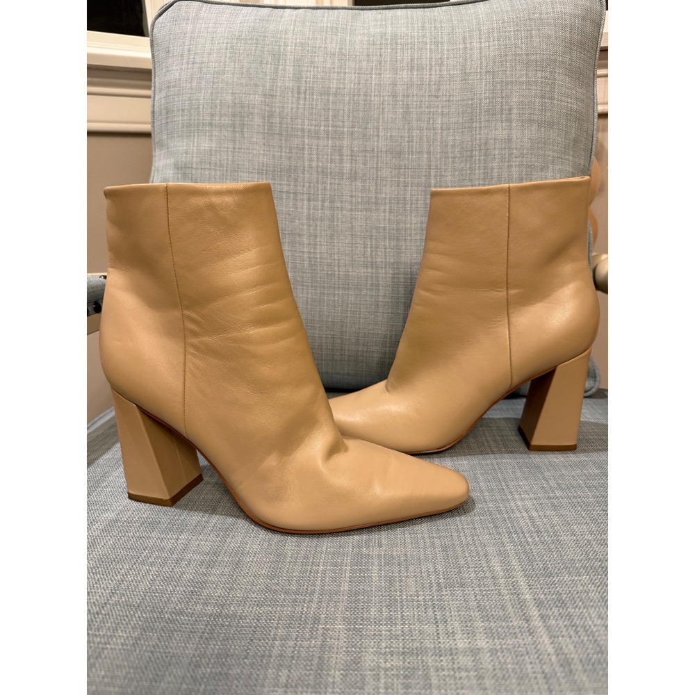 Marc Fisher LTD Women Light Tan Beige Leather Block Heel Ankle Booties Size 9.5M